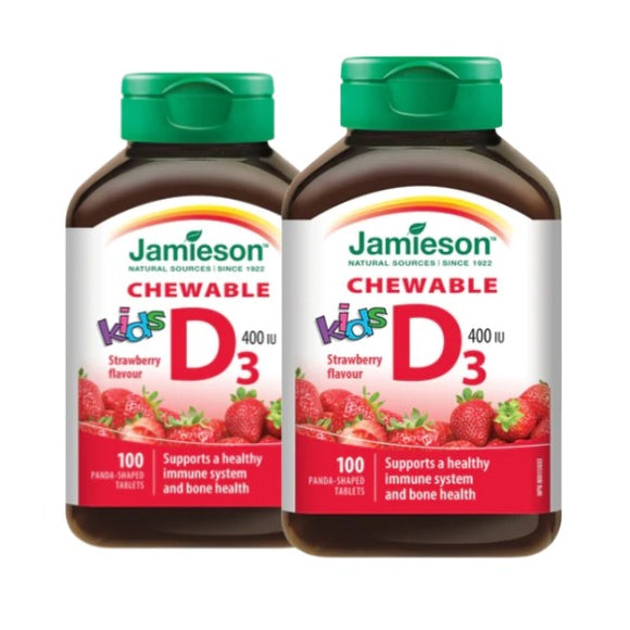 【优惠组合】2瓶 x Jamieson健美生 儿童维生素D,400IU,草莓口味,100片
