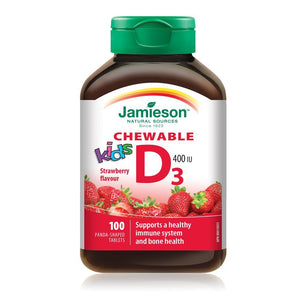 Jamieson Kid's Vitamin D 400 IU, Panda-shaped Strawberry flavour 100 tablets