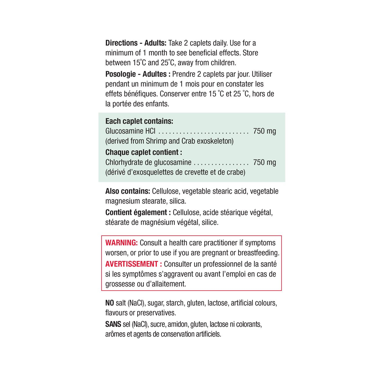 Jamieson Glucosamine 500 mg - 360 caplets ingredients