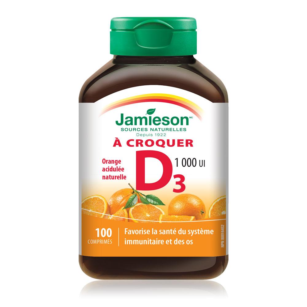 Jamieson Chewable Vitamin D, 1000IU, Tangy Orange flavour, 100 tablets 健美生