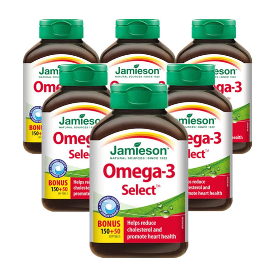 6 x Jamieson Omega-3 Select 1,000 毫克 200 粒軟膠囊獎勵套裝