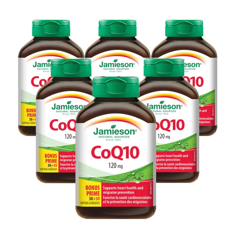 6 x Jamieson CoQ10, 120mg, 30+30 softgels Bundle