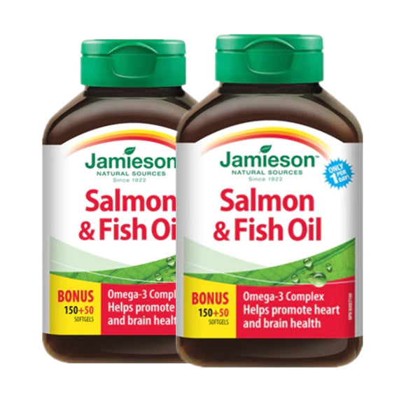 【优惠组合】2 x Jamieson 健美生 Omega-3三文鱼鱼油, 1000毫克, 200软胶囊 加量装