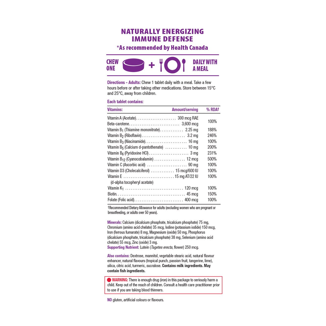 Jamieson 100% Complete Multi 80 Chewable Citrus tabs 健美生 ingredients