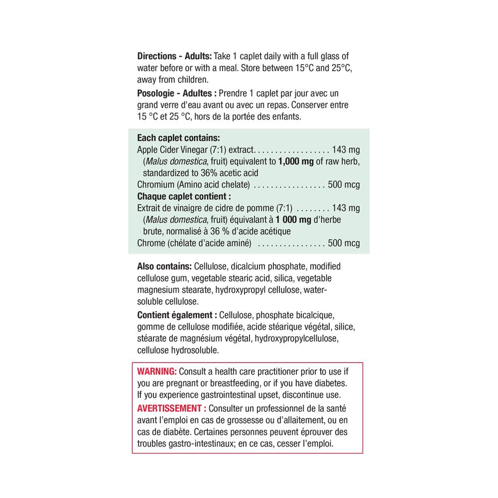 健美生 Jamieson Apple Cider with Chromium 120 caplets tablet ingredients
