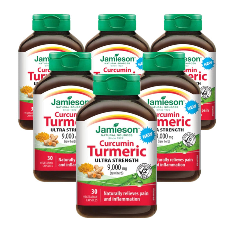6 x Jamieson Curcumin Turmeric 9,000 mg 30 veg. capsules Bundle