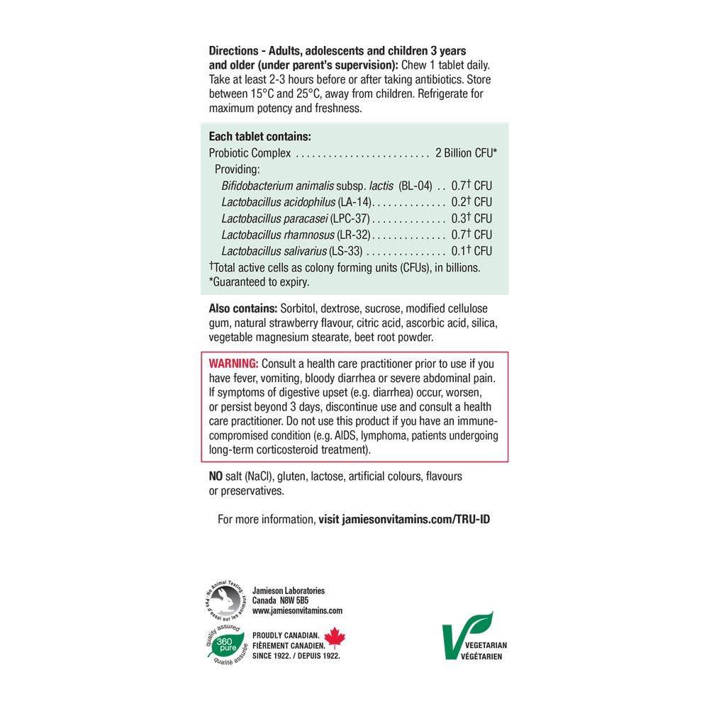 Jamieson Chewable Probiotic, Strawberry Yogurt, 60 tabs ingredients english 健美生