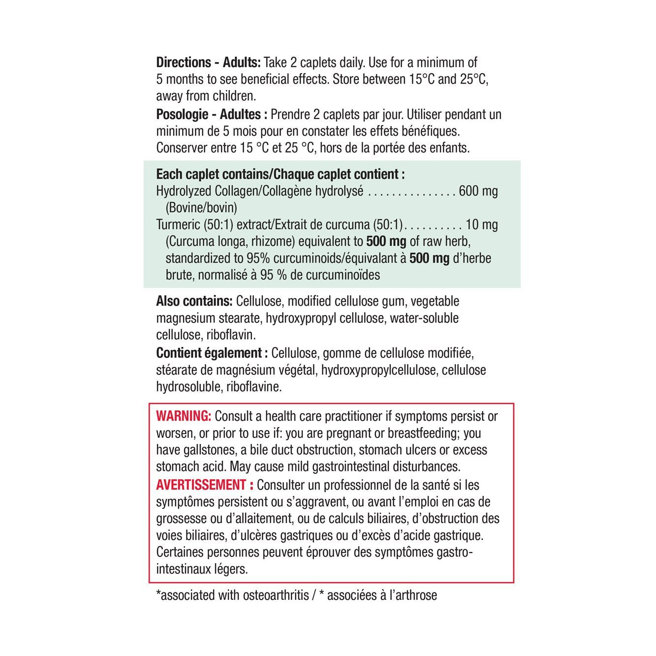 健美生 Jamieson Collagen Turmeric Complex 60 caplets ingredients