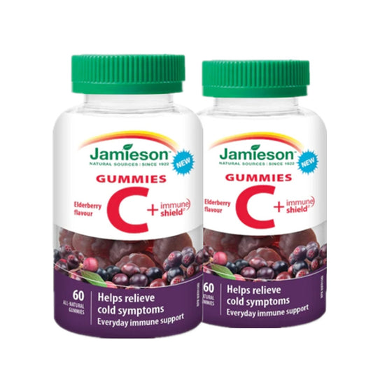 2 x Jamieson Vitamin C + Immune Shield Elderberry, 60 gummies Bundle