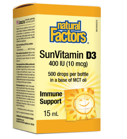 然自自然   Natural Factors Vitamin D3 Drops for Kids 400iu Certified Organic 15mL