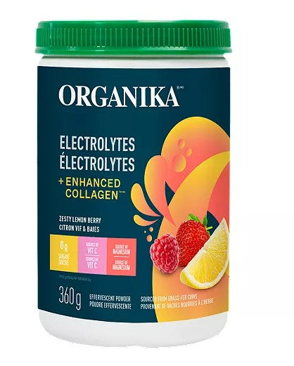 优格康 Organika Electrolytes + Enhanced Collagen - Zesty Lemon Berry, 360g Canadian label