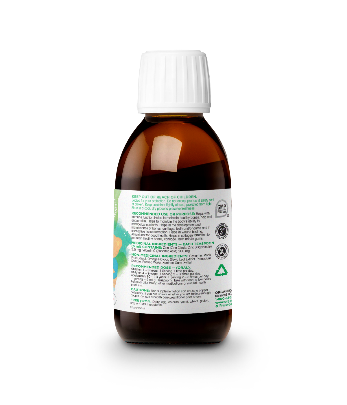 优格康 Organika Kids Liquid Zinc with Vitamin C, 100ml Canada Label 