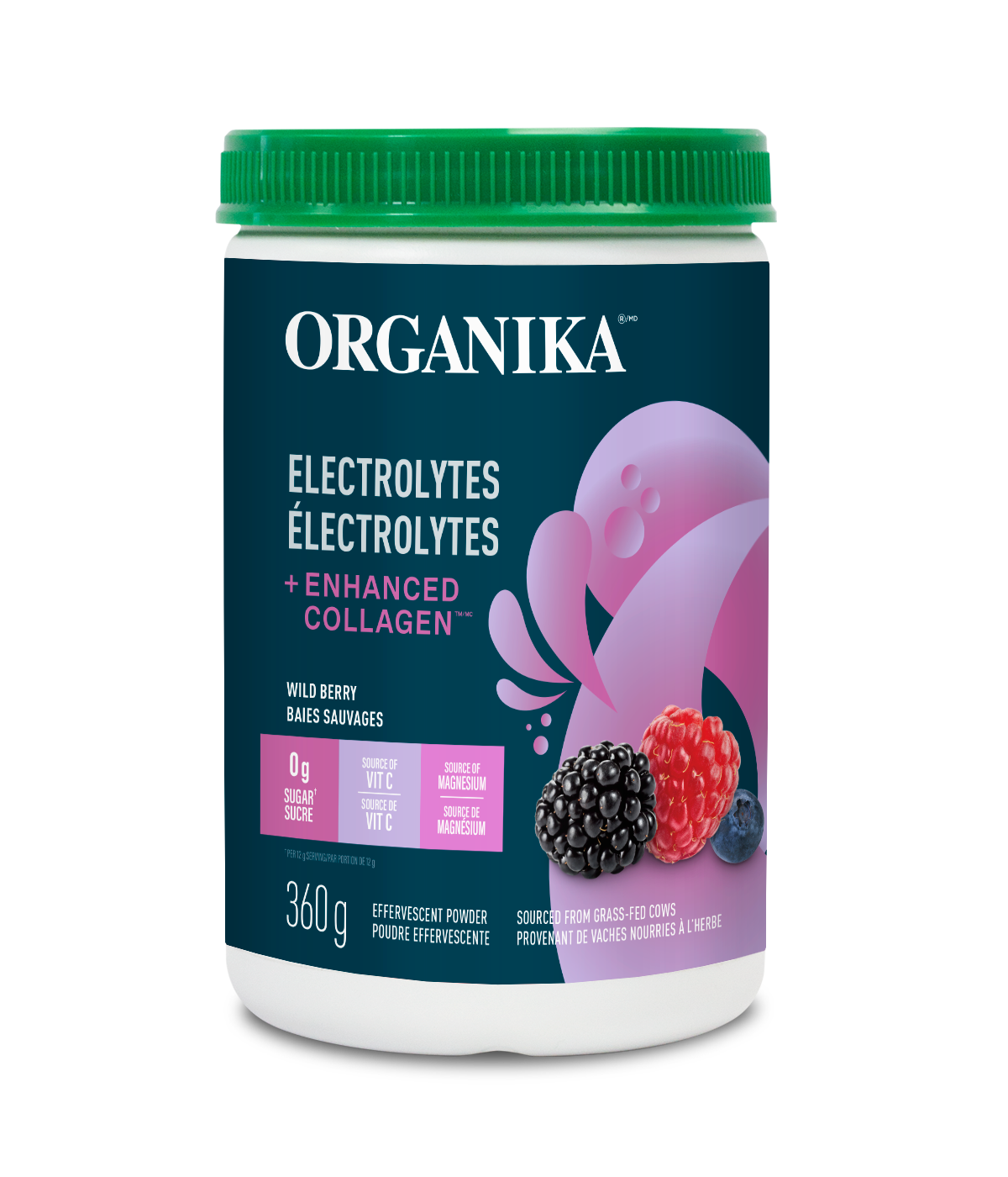 优格康 Organika Electrolytes + Enhanced Collagen™ - Wild Berry, 360g Canadian version