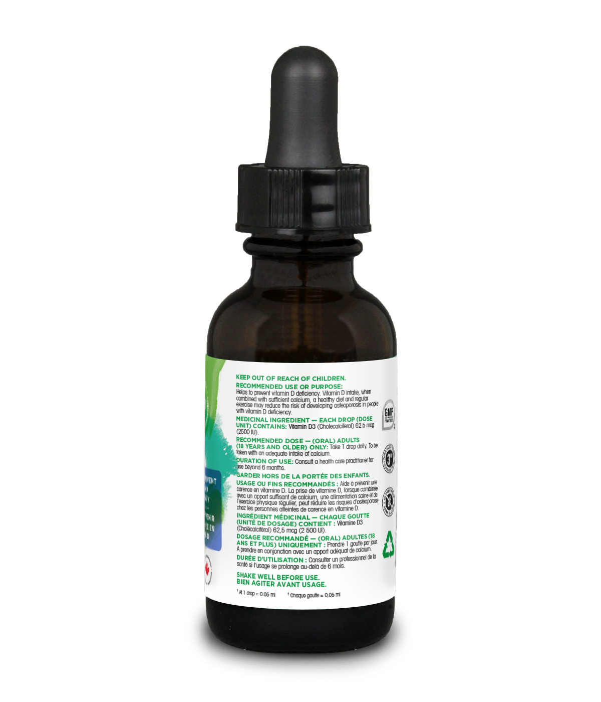 Organika Vitamin D3 Liquid 2500IU 30ml label information Canada