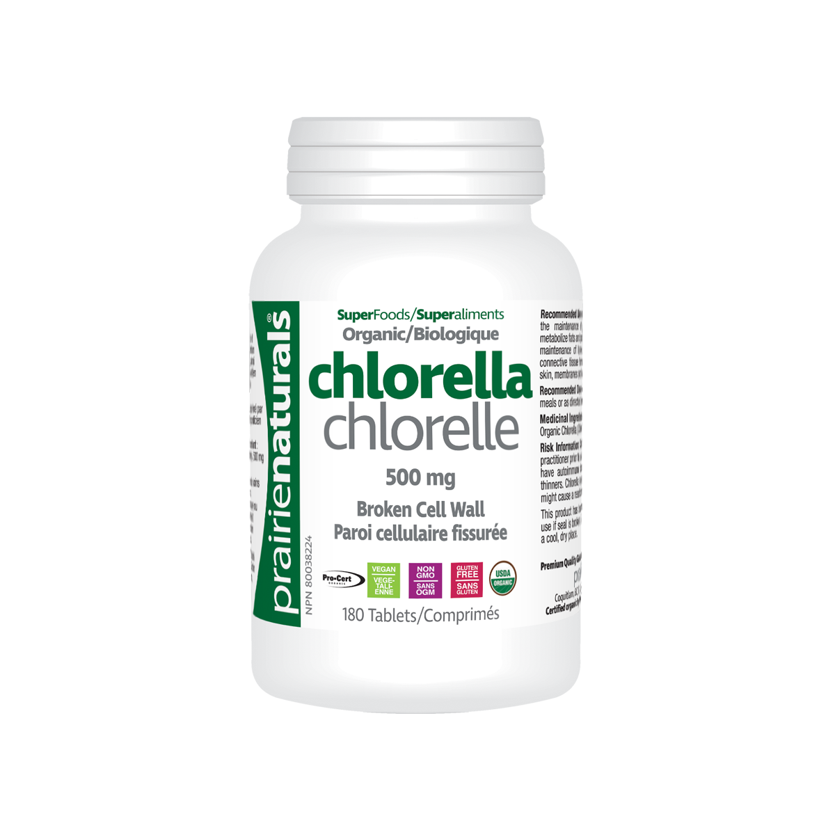 Prairie Naturals Organic & Fair Trade Chlorella 500mg 180 tablets