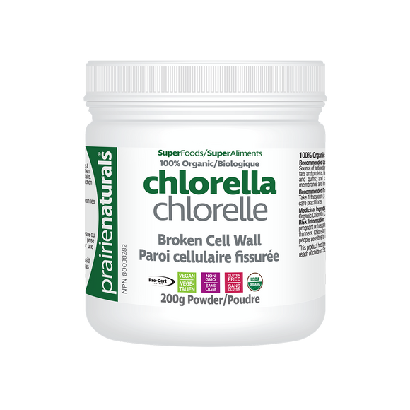 Prairie Naturals Organic Fair-Trade Broken Cell Wall Chlorella Powder, 200g