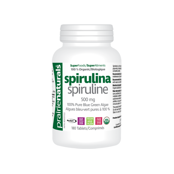 Prairie Naturals Organic Spirulina, 500mg, 180 tabs