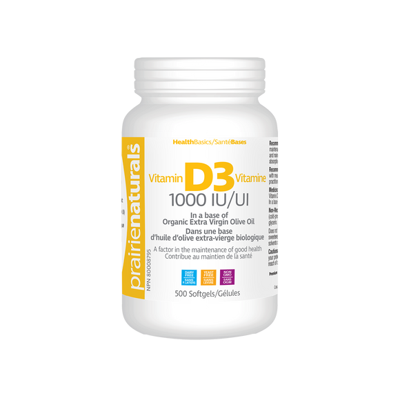 Prairie Naturals Vitamin D3 1000IU, 500 softgels