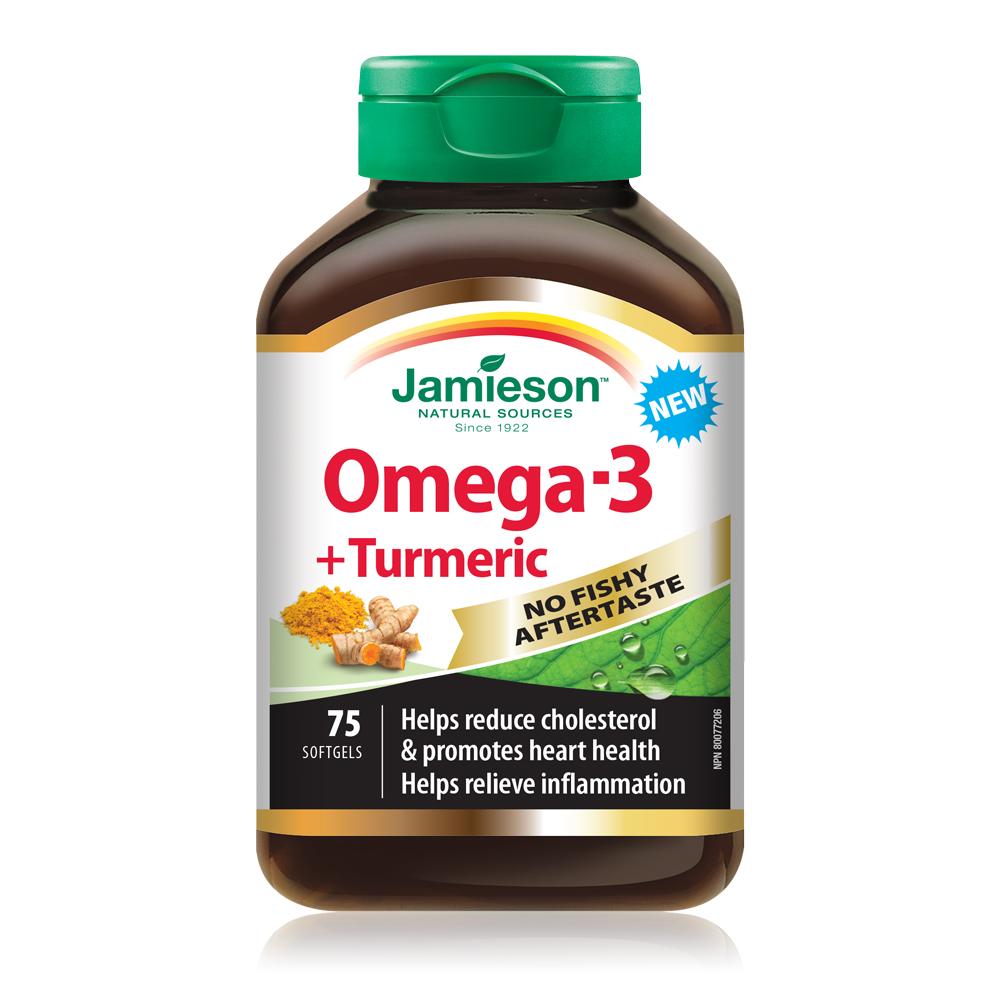 Jamieson Omega 3 + Turmeric, 75 softgels 健美生 bottle photo
