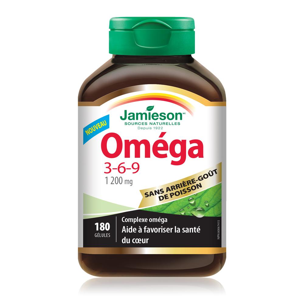 Jamieson Omega 3-6-9 1200 mg 180 softgels 健美生 photo of bottle  french