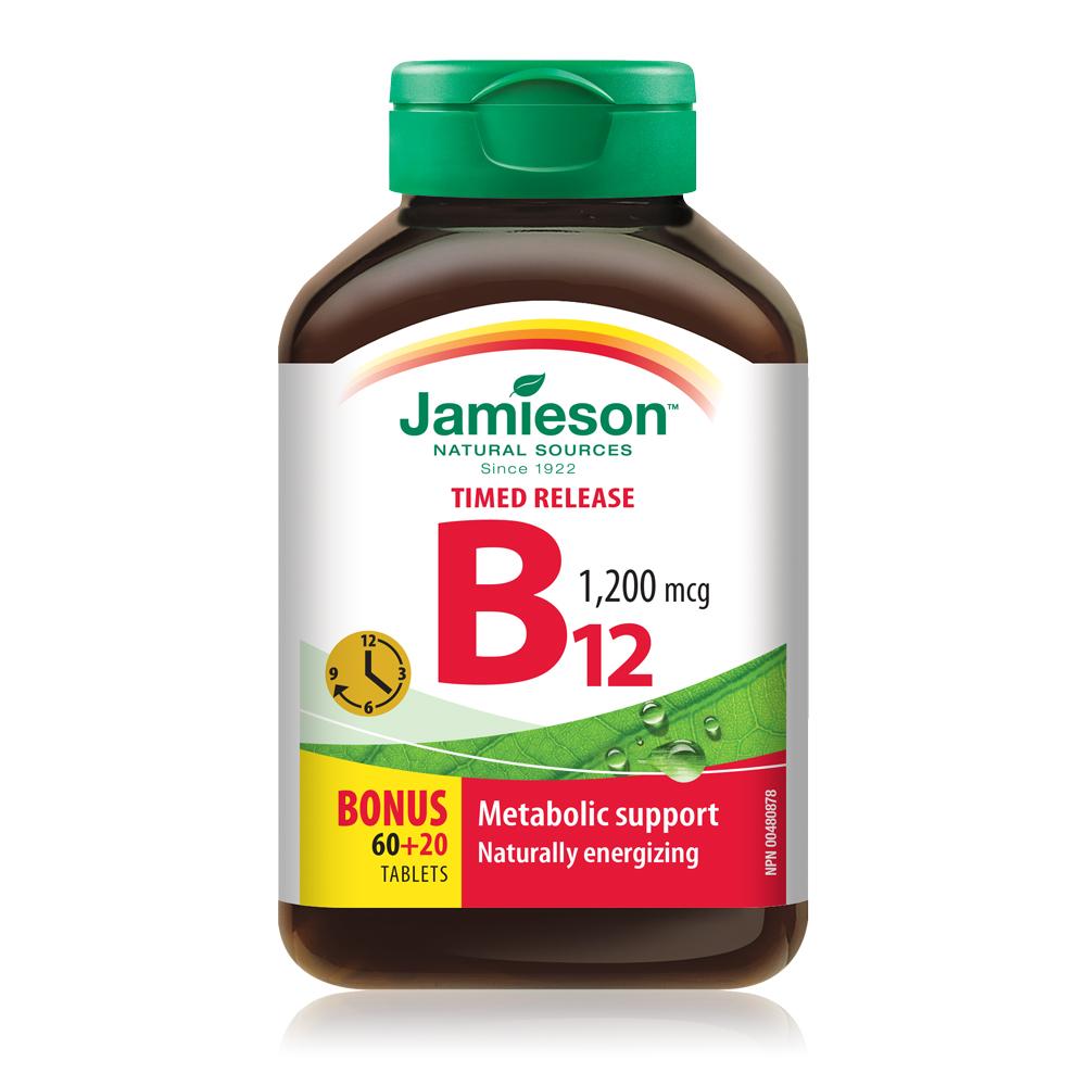 Jamieson Vitamin B12 Methylcobalamin Timed Release 60 + 20 tablets bottle photo