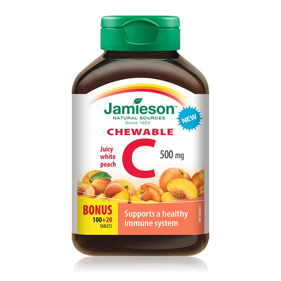 Jamieson 維生素 C 500 毫克，白桃口味咀嚼片，120 片