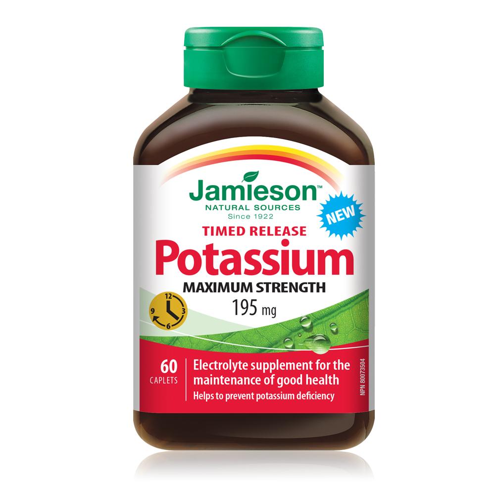 Jamieson Potassium 195 mg Time Release Maximum Strength, 60 caplets  健美生