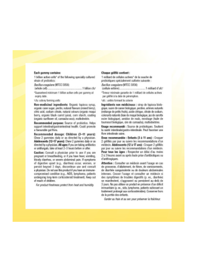 Sesame Street Healthy Tummy 1 Billion Active Cells-Mixed Berry 50 gummies ingredients
