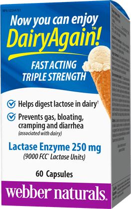 Webber Naturals Lactase Enzyme (9000FCC) Blister Packed 60 capsules Canadian packaging