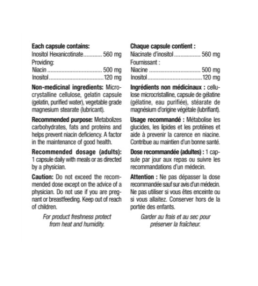 Webber Naturals No Flush Niacin Vitamin B3 500 mg 90 capsules ingredients