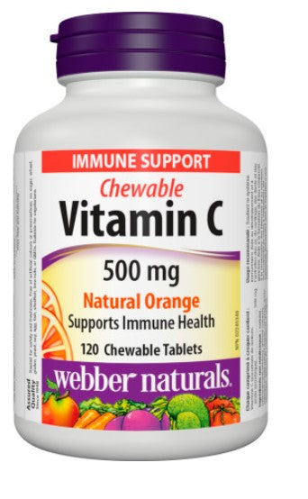Webber Naturals 咀嚼維生素 C 500 毫克，天然橙味，120 咀嚼片
