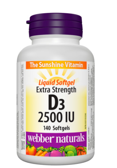 Webber Naturals 強效維生素D，2500 IU， 180粒軟膠囊