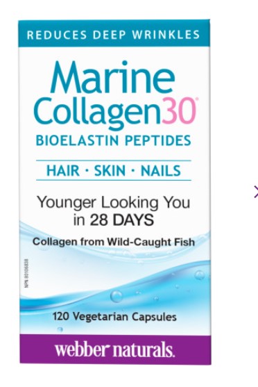 Webber Naturals Marine Collagen30® Bioelastin Peptides, 120 Vegetarian Capsules