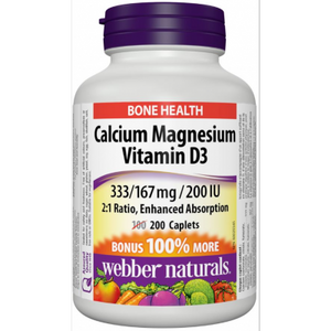 Webber Naturals Calcium Magnesium with D3, 333/167 mg/200 IU, BONUS 200caps