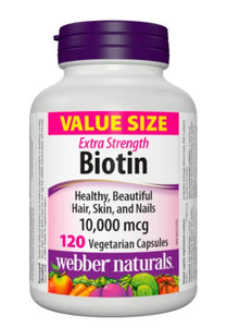 Webber Naturals 超強生物素 10,000 微克，120 粒素食膠囊