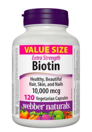 Webber Naturals Extra Strength Biotin 10,000 mcg, 120 Vegetarian Capsules