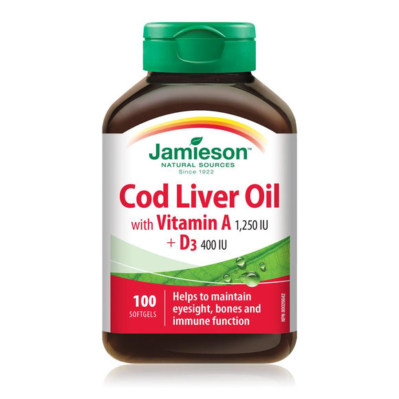Jamieson鳕鱼肝油含维生素 A + D3, 100软胶囊