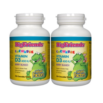 (Promotion Item) 2x Natural Factors BigFriends Vitamin D3, 250 Chew tabs