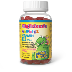 Natural Factors Big Friends Vitamin D3 600 IU, Natural Strawberry Flavour,  60 Gummies