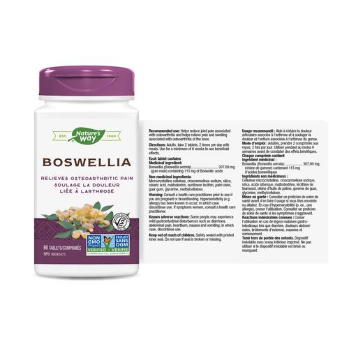 Nature's Way Boswellia 60 tabs Canadian label information