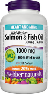 【加量装】 Webber Naturals Omega-3 野生三文鱼;混合鱼油，1000毫克, 180粒
