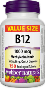 Webber Naturals Vitamin B12 1000 mcg Methylcobalamin, 150 tablets