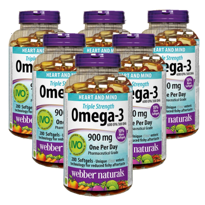 (Promotion Item) 6x Webber Naturals Triple Concentration Omega-3 900mg, 200 softgels available online natvd.com