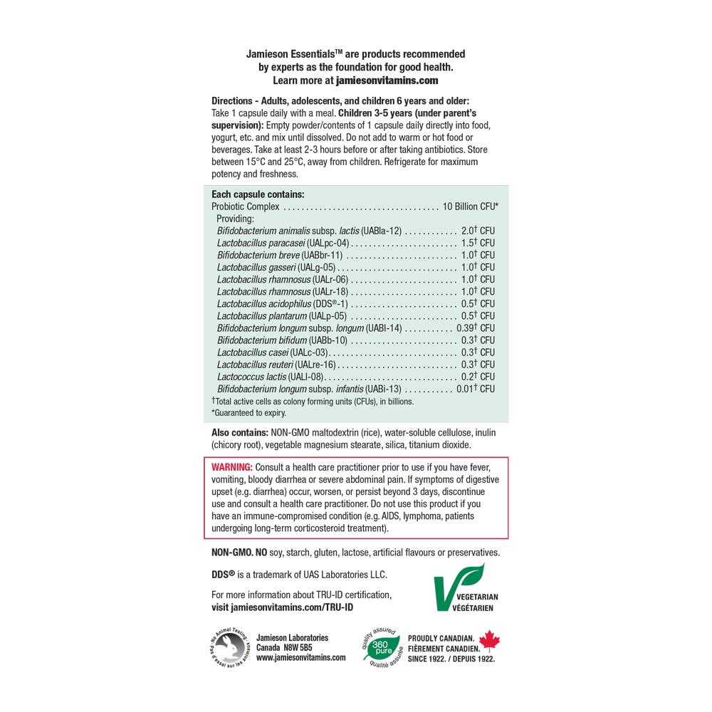 Jamieson Essentials Probiotics 10 Billion 60 veg. capsules french